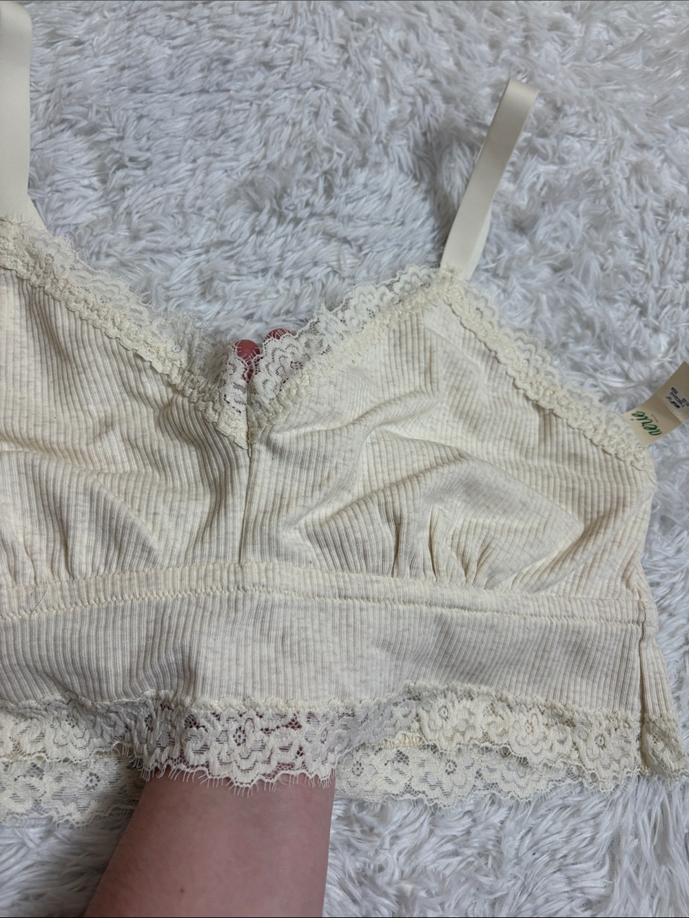 NWT Aerie Ribbed Eyelash Lace Trim Longline Bralette Size XL Heather Frost - Picture 3 of 13